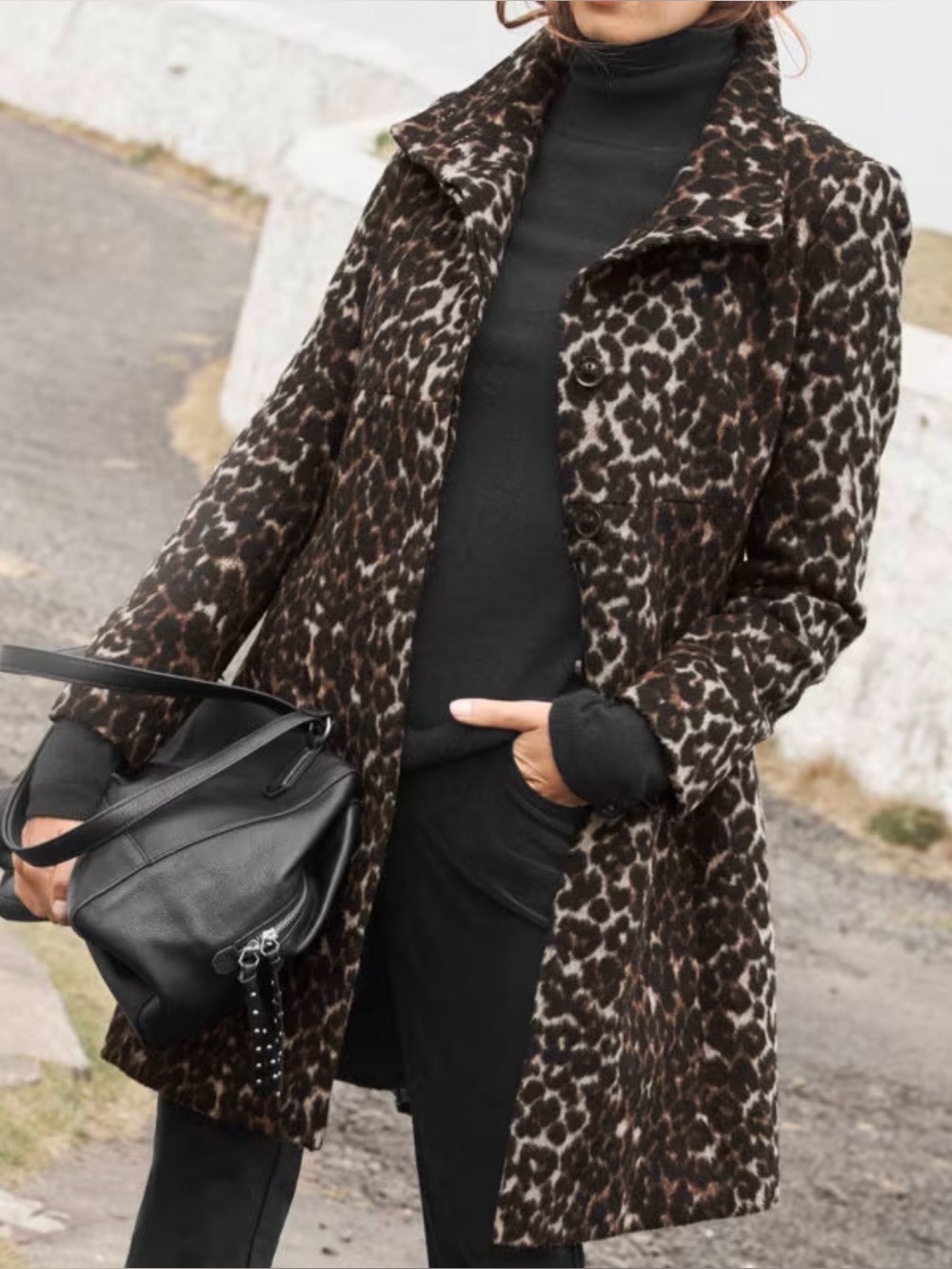 Via Spiga Leopard Print Wool-Blend Coat